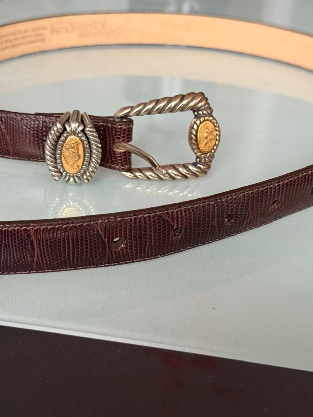Brighton Museum Collection Greco-Roman Coin Lizard Leather Belt Medium